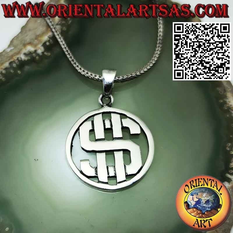 Silberner Anhänger des Dollars im Kreis, Symbol des Reichtums