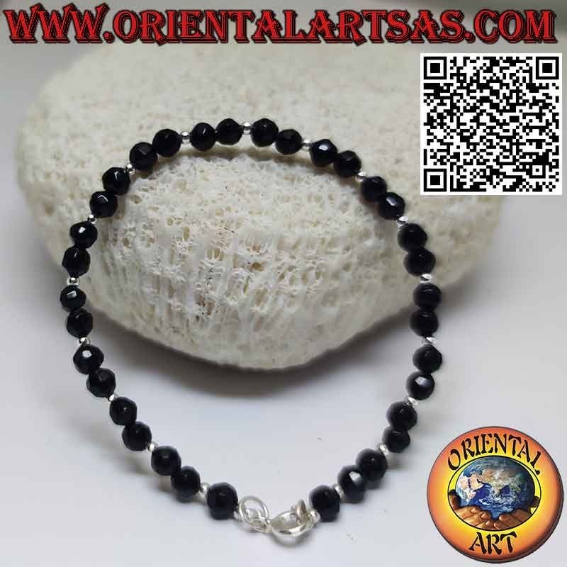 Bracelet Onyx Facetté, Billes Argent 925