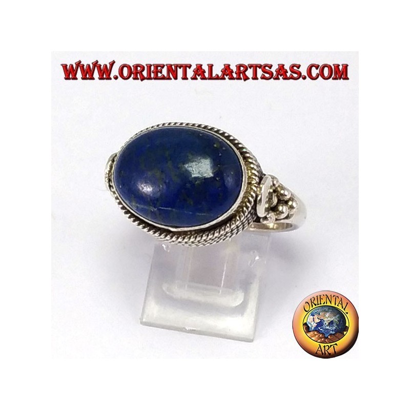 Anello d'argento con Lapislazzuli naturale ovale di traverso