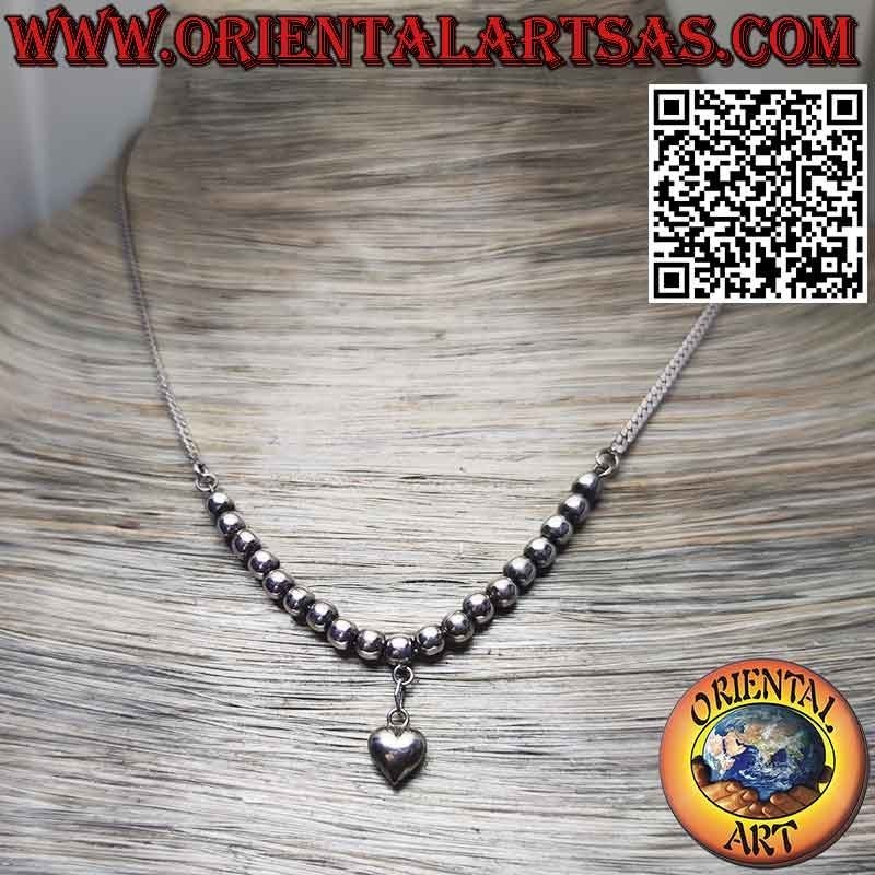 Necklace in 925 ‰ silver with nineteen spheres and a pendant heart