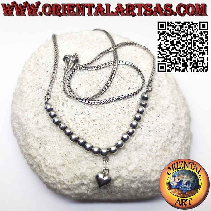 Necklace in 925 ‰ silver with nineteen spheres and a pendant heart