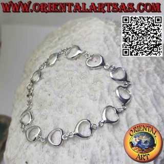 Bracelet en argent 925‰ avec onze coeurs en enfilade réunis par un anneau