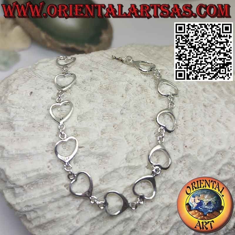Pulsera en plata 925 ‰ con once corazones en fila unidos por un anillo
