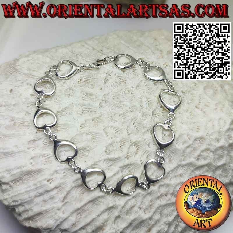 Armband aus 925 ‰ Silber mit elf Herzen in einer Reihe, verbunden durch einen Ring