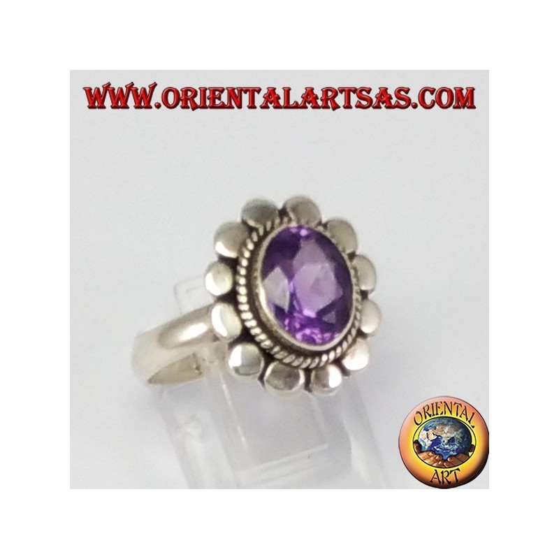 Silberring mit natürlichen Amethyst facettierten ovalen Rand gespickt