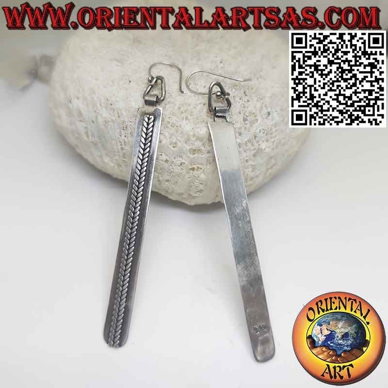 Boucles d'oreilles indigènes en argent 925‰ tresse sur longue plaque fait main