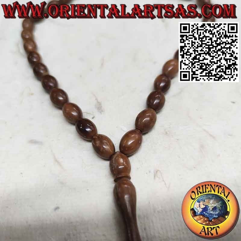 Tasbih Islamico, a 33 perline da 10*15 mm. in semi di Kuka Koka (Piassava)