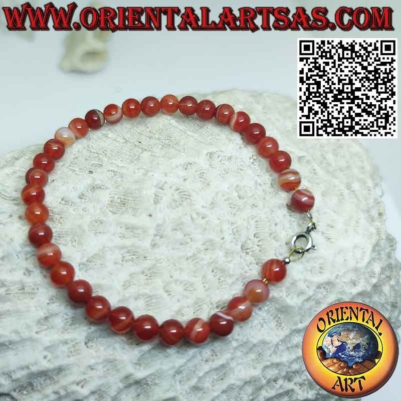 Bracelet Perles Cornaline Naturelle 6mm | Fermoir Argent