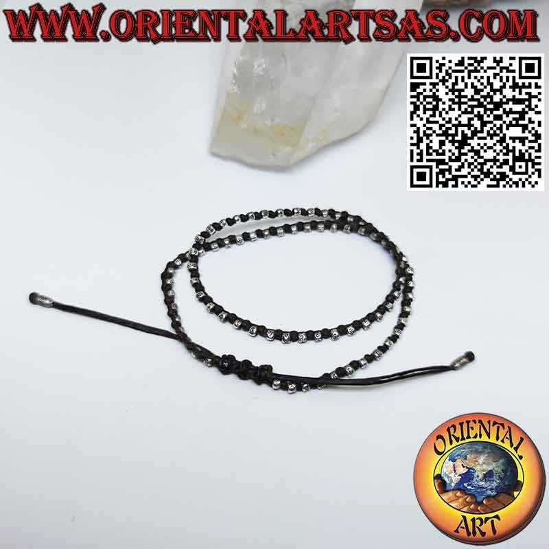 Waxed cord anklet with hypoallergenic 925‰ silver nuggets