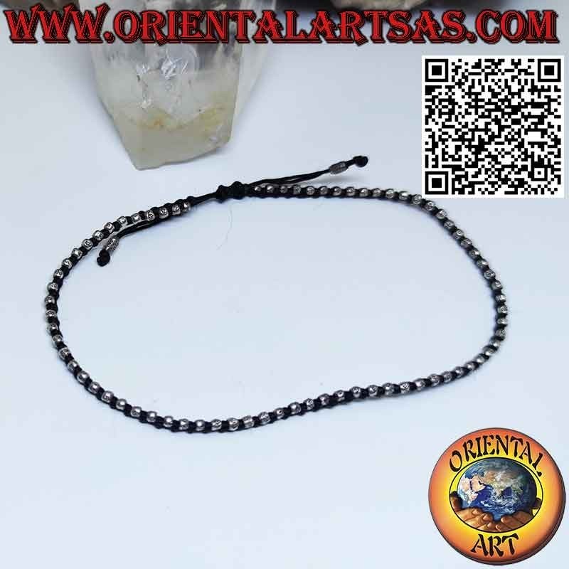 Waxed cord anklet with hypoallergenic 925‰ silver nuggets