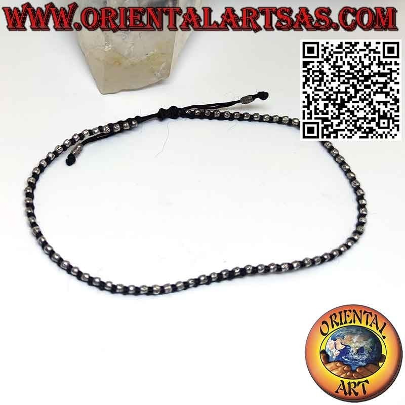 Waxed cord anklet with hypoallergenic 925‰ silver nuggets