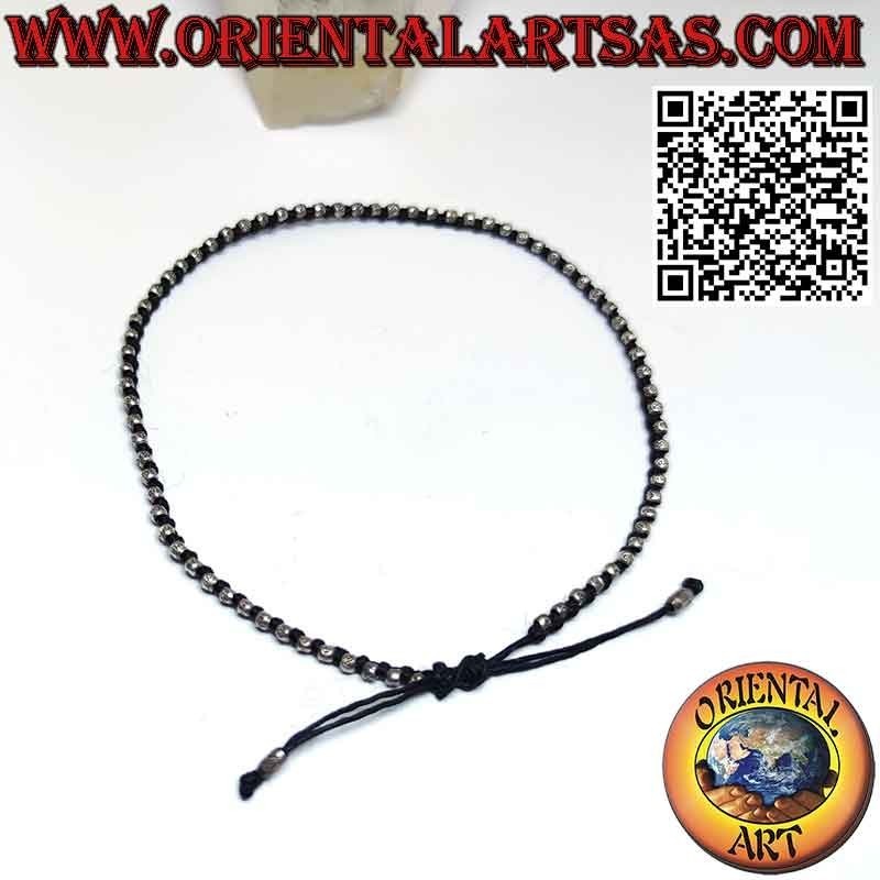 Cavigliera in cordino cerato con pepite in argento 925‰ anallergico