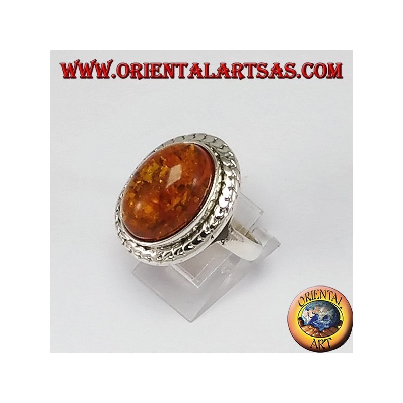 Anillo de plata con ámbar, ovalado grande