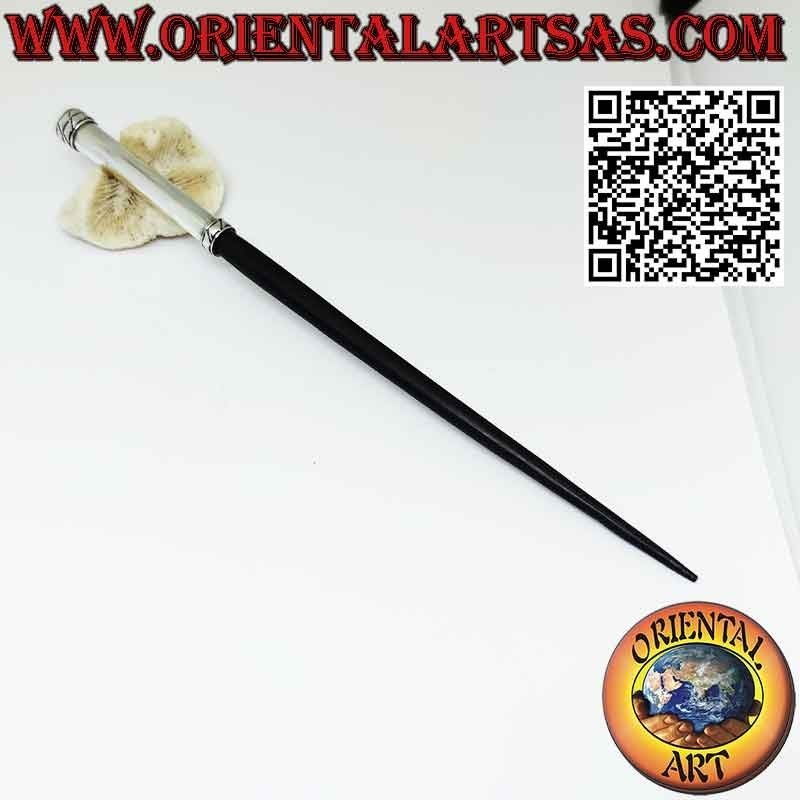 Ebony hair pin with handmade 925 silver cap