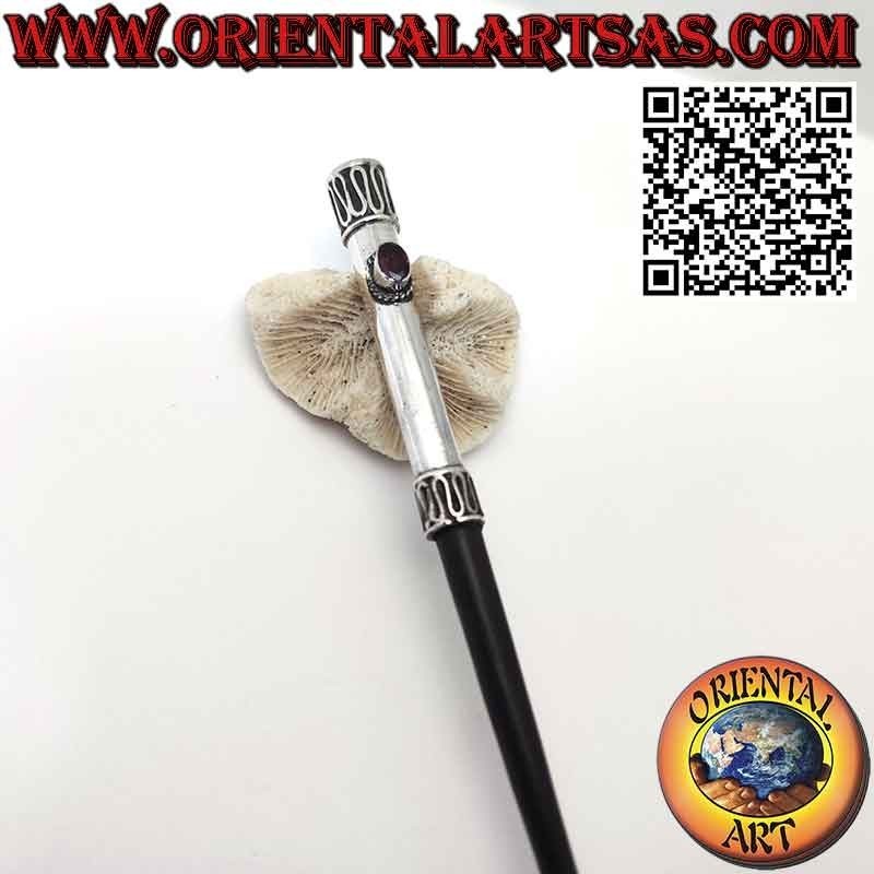 Ebony hair pin with 925 silver cap and Garnet