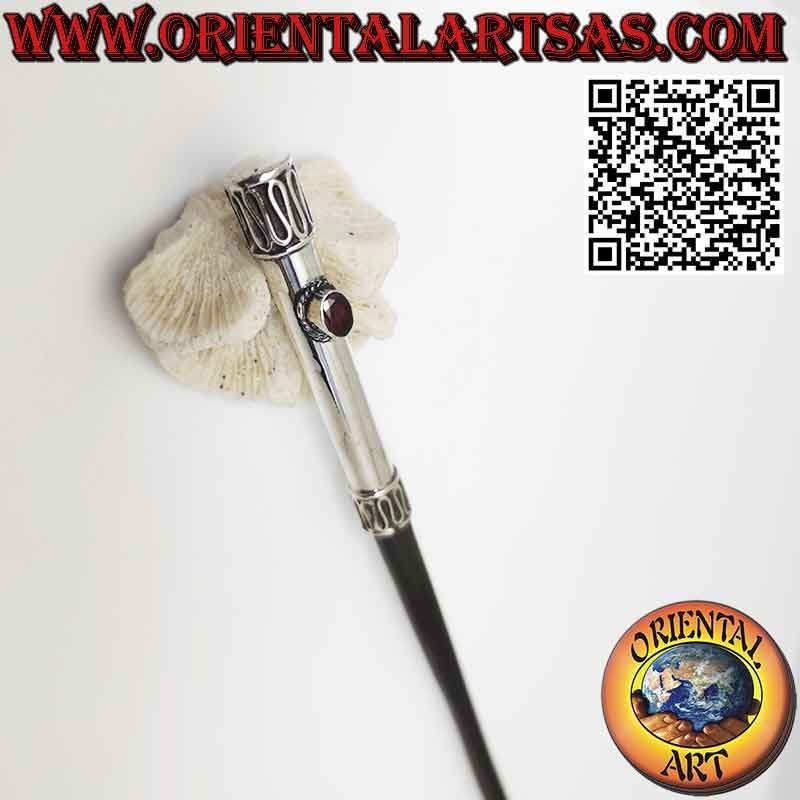 Haarnadel aus Ebenholz mit 925er Silberkappe und Granat