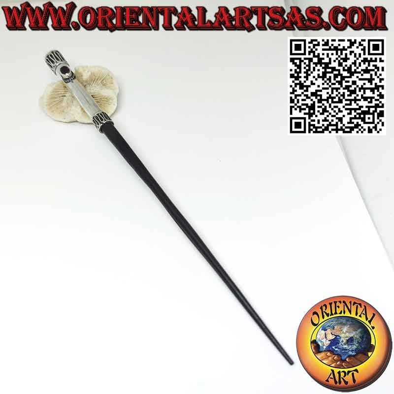 Ebony hair pin with 925 silver cap and Garnet