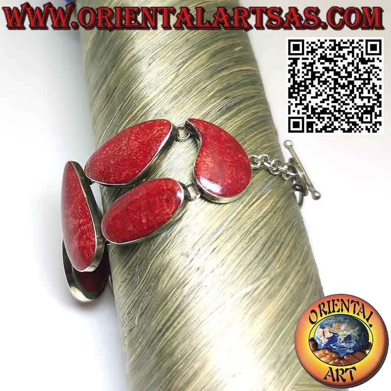 Armband aus 925 ‰ Silber mit 10 vielgestaltigen roten Madreporen (Koralle).