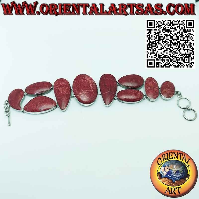 Bracelet in 925 ‰ silver with 10 multiform red madrepores (coral).