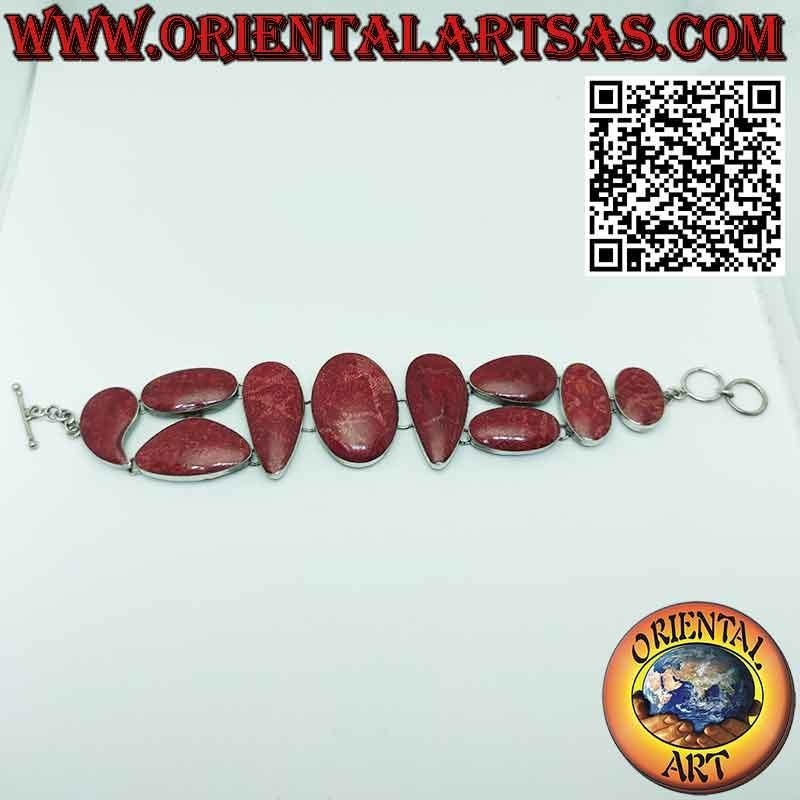 Bracciale in argento 925 ‰ con 10 madrepore rosse (corallo) multiforme