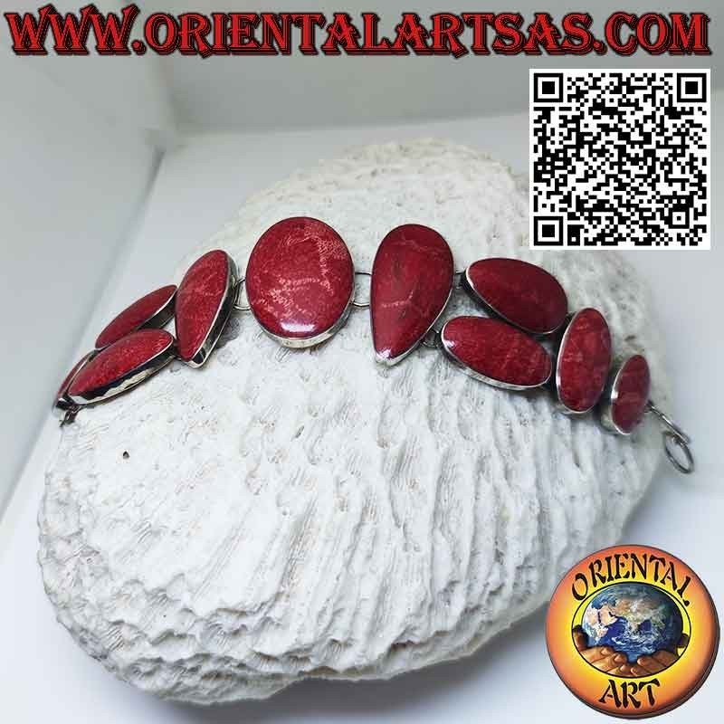 Bracciale in argento 925 ‰ con 10 madrepore rosse (corallo) multiforme