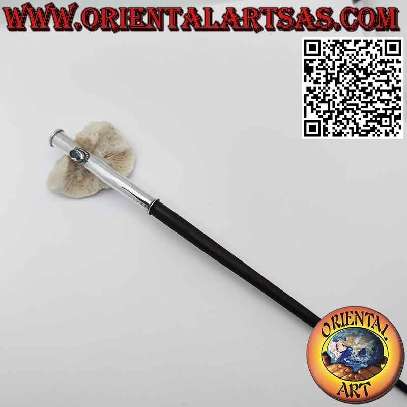 Ebony hairpin with silver cap and aquamarine