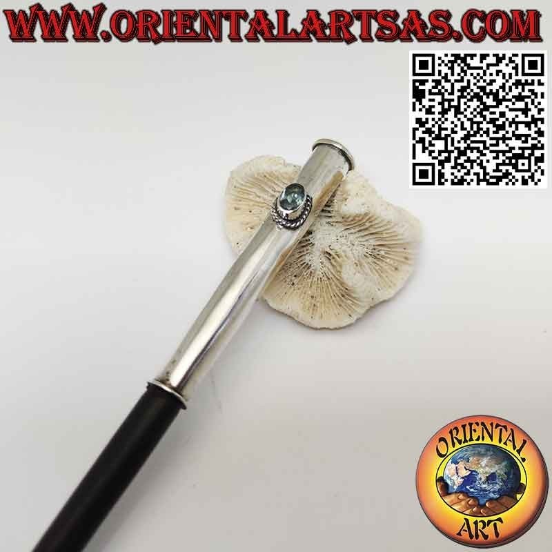 Ebony hairpin with silver cap and aquamarine