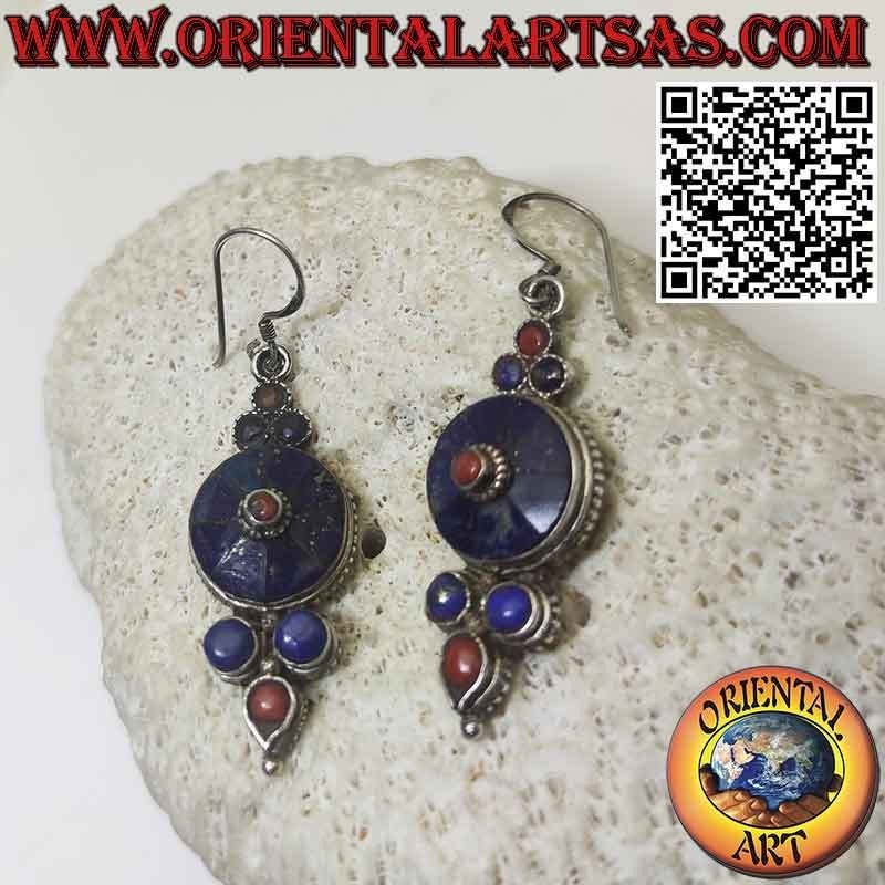 Earrings in 925 silver with Lapis Lazuli and ancient Nepalese corals