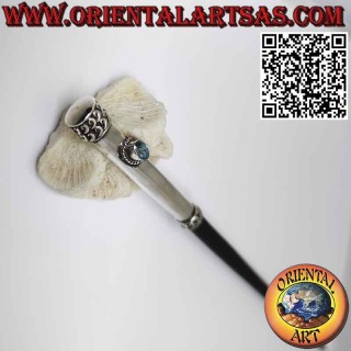 Haarspange aus Ebenholz und gearbeitete Kappe aus Silber und Aquamarin