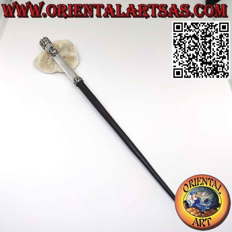 Ebony hair clip and worked silver and aquamarine cap