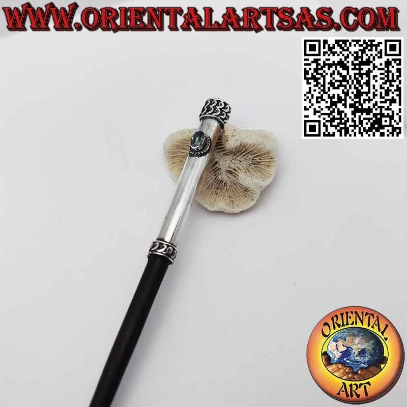 Haarspange aus Ebenholz und gearbeitete Kappe aus Silber und Aquamarin