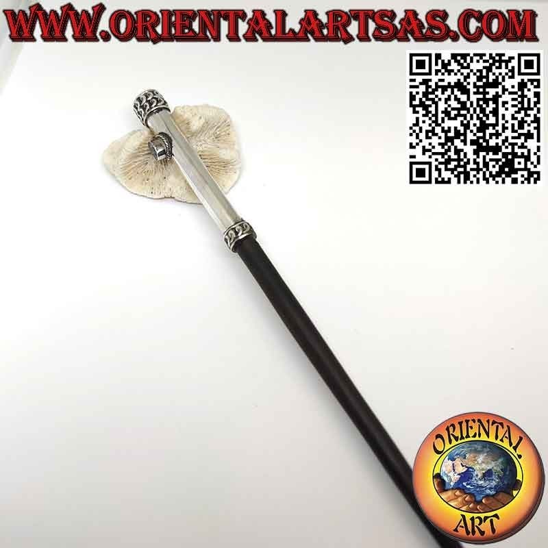 Haarspange aus Ebenholz und gearbeitete Kappe aus Silber und Aquamarin