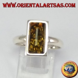 Anello d'argento semplice con Ambra verde rettangolare 