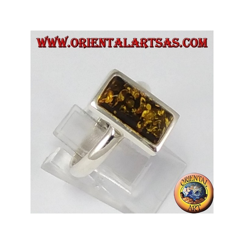 anillo de plata simple, con Ambra rectangular verde