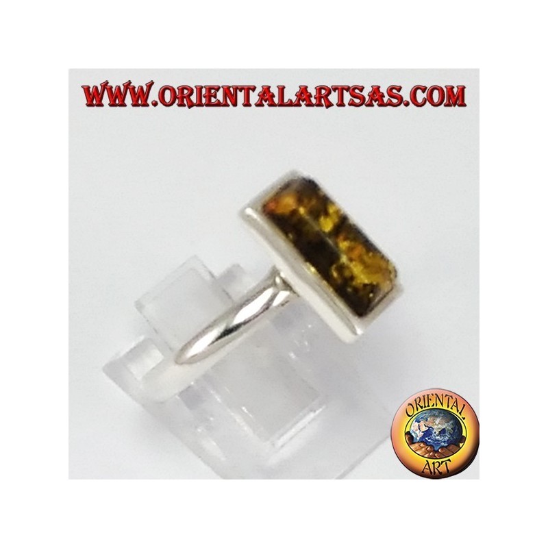 Anello d'argento semplice con Ambra verde rettangolare