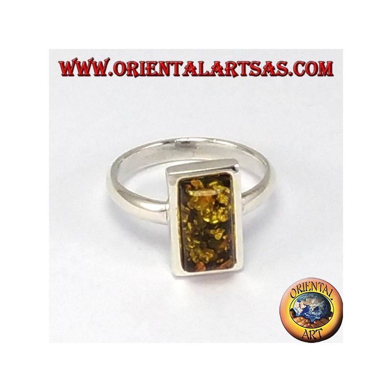 simples bague en argent avec Ambra vert rectangulaire