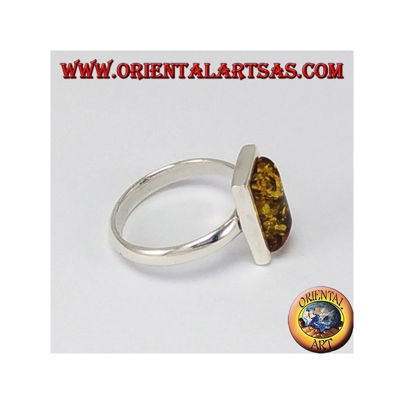 simples bague en argent avec Ambra vert rectangulaire