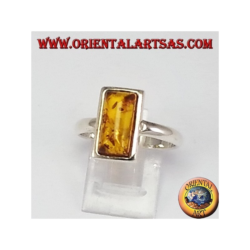 Simple silver rings with rectangular amber