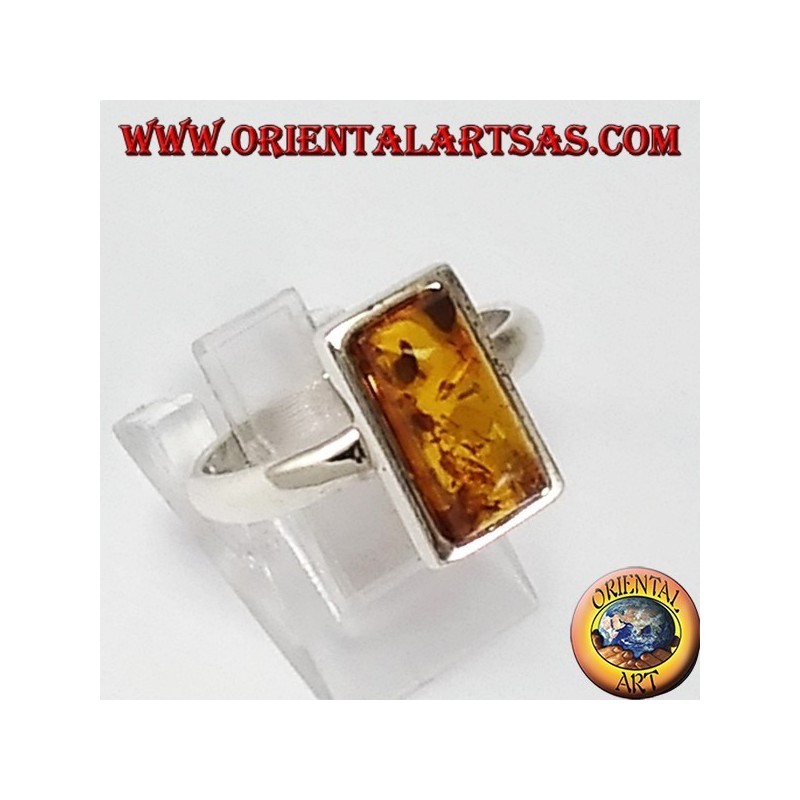 Anillos de plata con el ámbar simples rectangulares