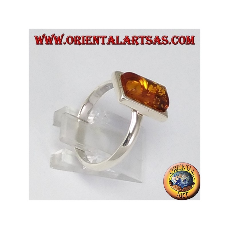 Bagues en argent simples avec ambre rectangulaire