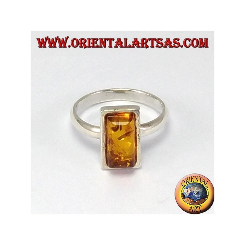 Anillos de plata con el ámbar simples rectangulares