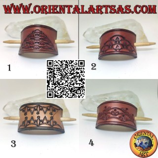 Barrette à cheveux rectangulaire en cuir perforé main avec épingle, marron