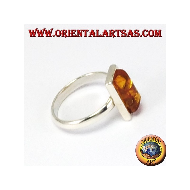 Anillos de plata con el ámbar simples rectangulares