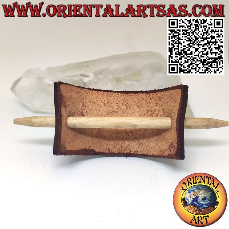 Pasador para el pelo rectangular de piel punzonada a mano con pasador, marrón