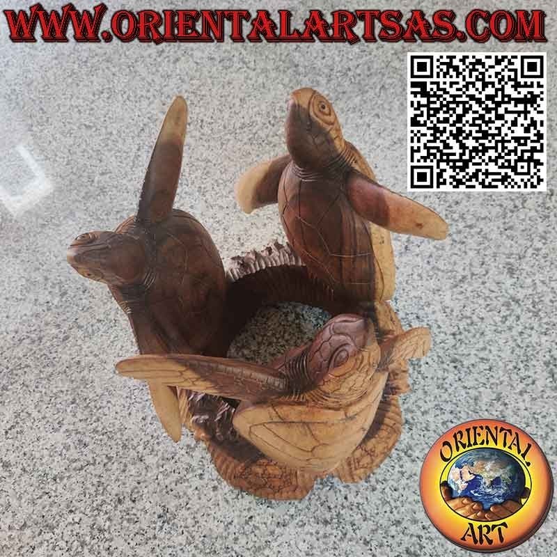 Table ronde aux trois tortues sculptées et plateau en cristal taillé