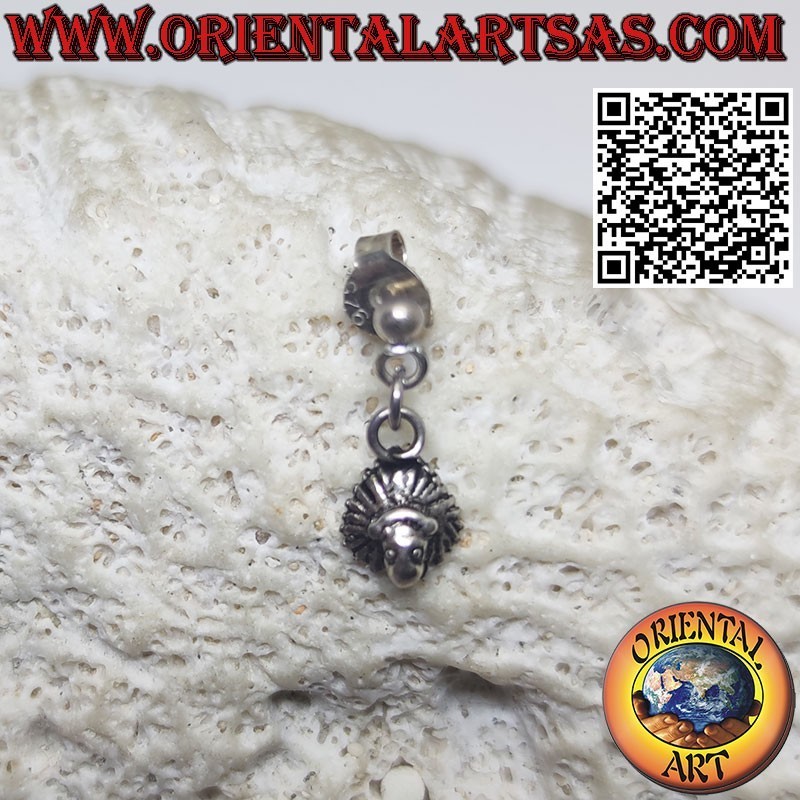 Pendiente mini lóbulo en plata 925 con punto y colgante indio