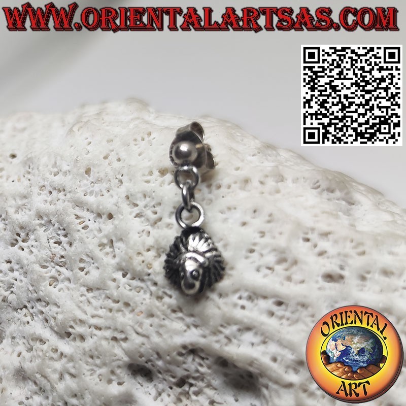 Boucle d'oreille mini lobe en argent 925 avec point et pendentif indien