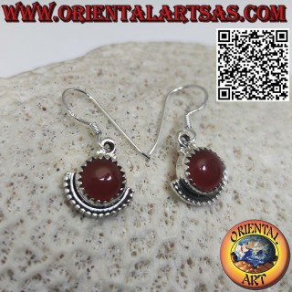 925 silver earrings with round carnelian and semicircle underneath