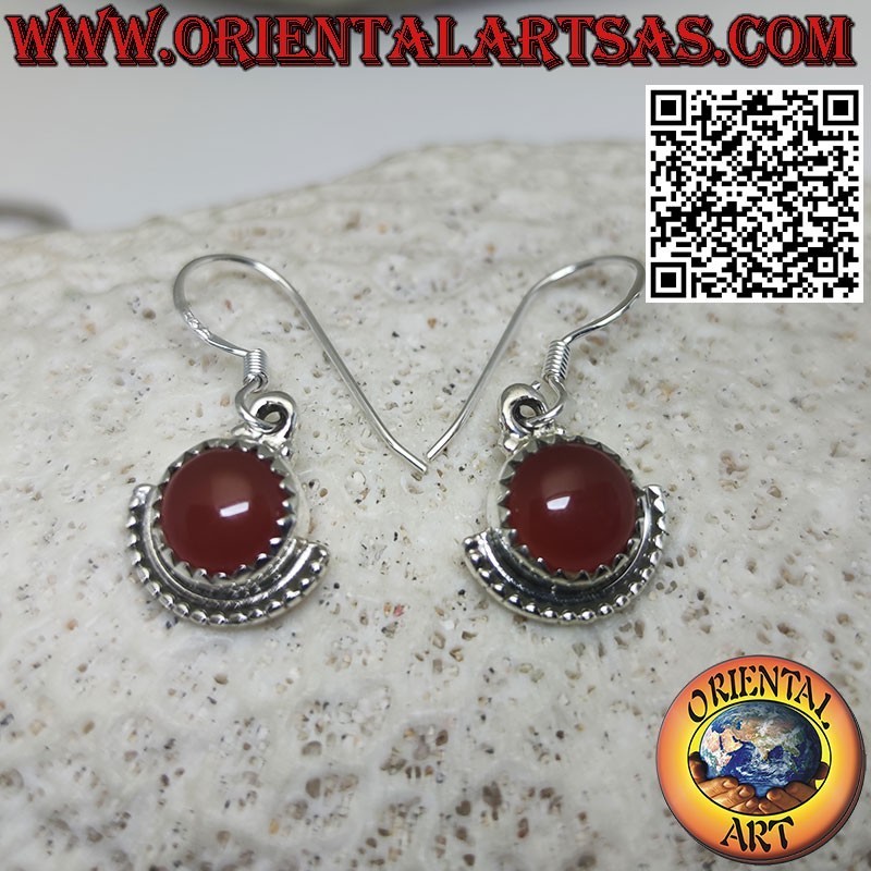 Boucles d'oreilles en argent 925 avec cornaline ronde et demi-cercle en dessous