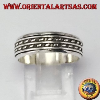 Giratoria anillo de plata registro antiestrés a dos líneas de puntos